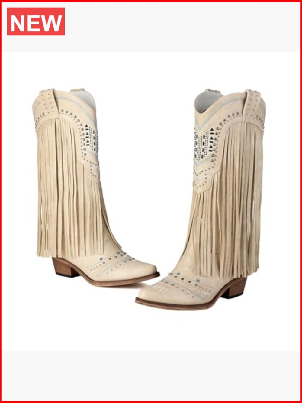Wide Calf Embroidered Fringe Cowgirl Boots Knee High Snip Toe Pull On - Picture 5 of 7